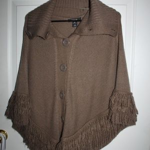 Brown Knit Poncho, with fringes